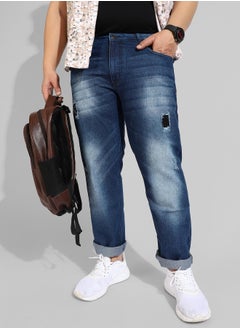 Instafab Plus Men's Classic Blue Medium-Washed Regular Fit Denim Jeans  - Image 1