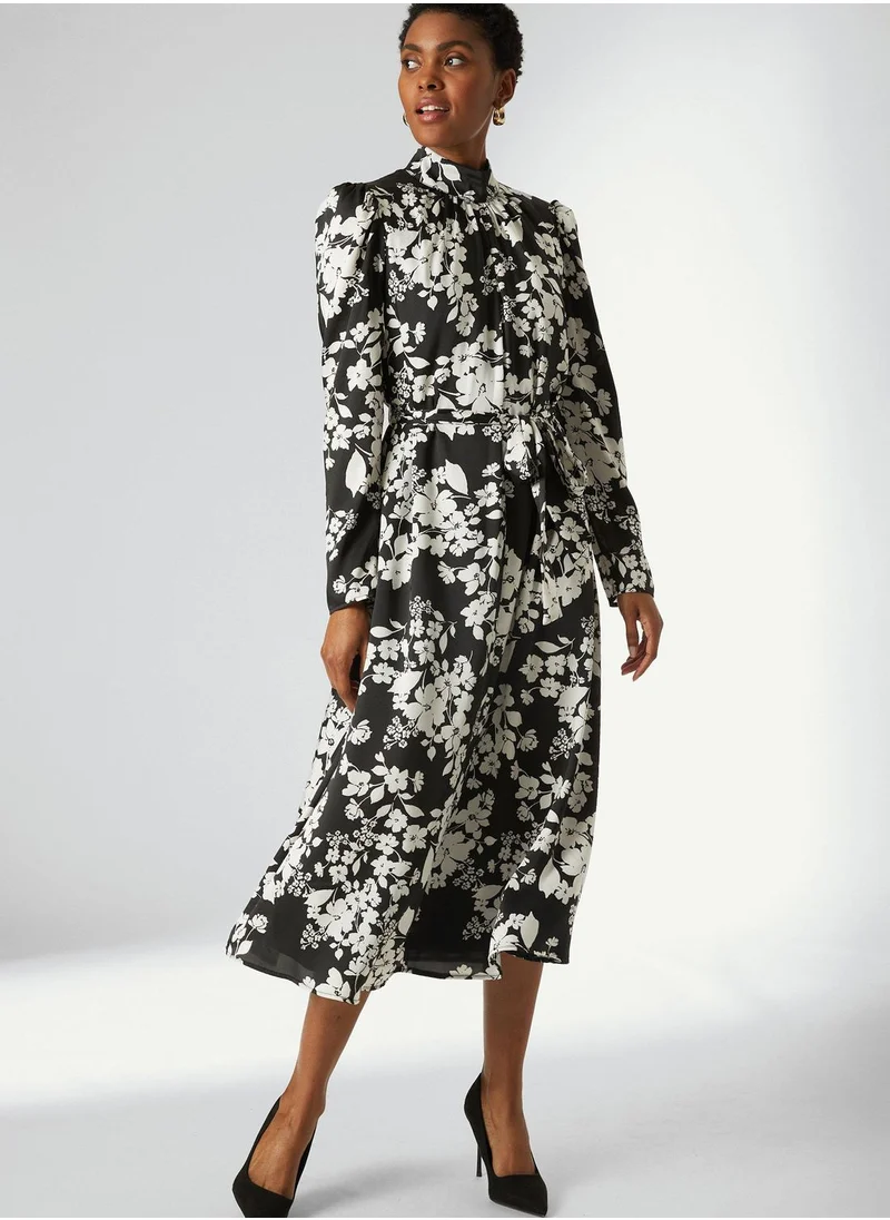 DEBENHAMS High Neck Puff Sleeve Floral Print Dress