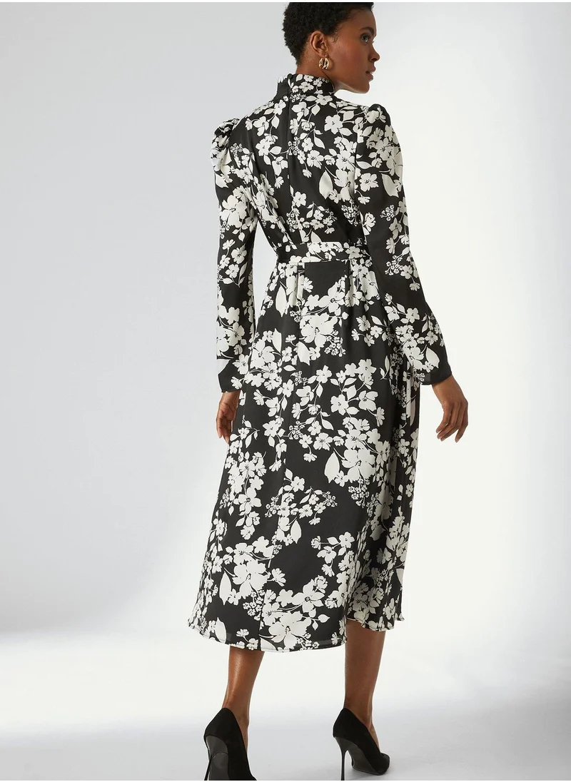 DEBENHAMS High Neck Puff Sleeve Floral Print Dress