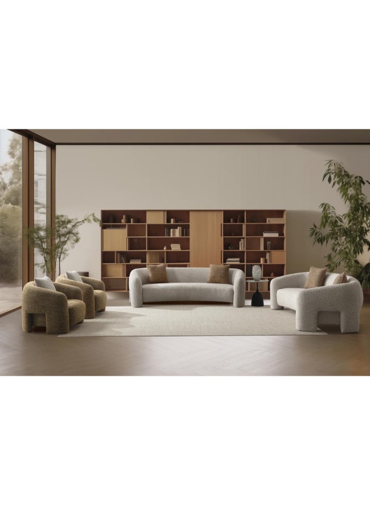 ليلت للأثاث طقم كنب رمادي فاتح وبني - 2 صوفا ثلاثية و 2 صوفا فردية - 75x104x96 سم و 75x258x125 سم - Image 1