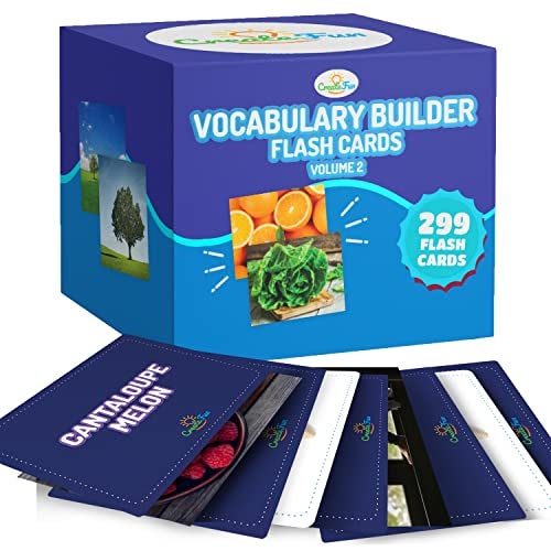 CreateFun 300 Vocabulary Builder Flash Cards Vol 2 Photo Cards Learning Materials for Speech Therapy ESL Autism Homeschool  Kids Includes Emotions Go Together Opposites Noun Food Prepositions Verbs - Image 1