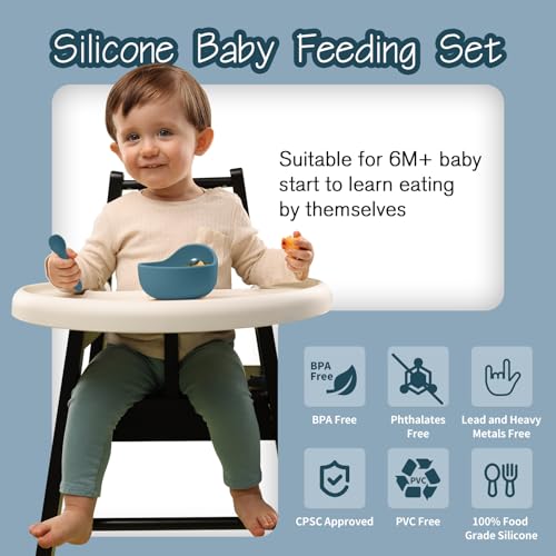 Catvegue Baby Led Weaning Supplies, 17 Piece BPA-Free Silicone Feeding Set, Eating Essentials Baby Utensils with Suction Plate and Bowl, Pocket Bib, Sippy Cup with Lid, for 6+ Months, Blue - Image 3