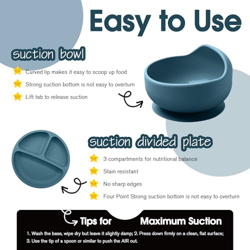 Catvegue Baby Led Weaning Supplies, 17 Piece BPA-Free Silicone Feeding Set, Eating Essentials Baby Utensils with Suction Plate and Bowl, Pocket Bib, Sippy Cup with Lid, for 6+ Months, Blue - Image 5