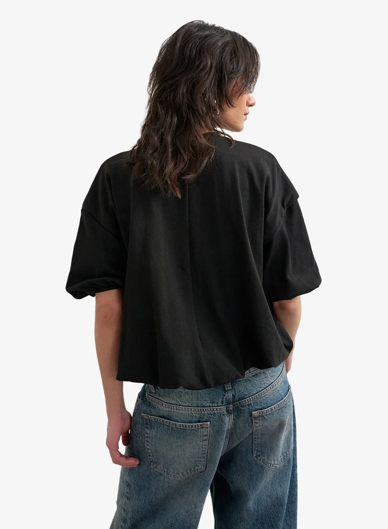 Topshop Knitted Bobble Hem T-shirt With A Closed Neckline