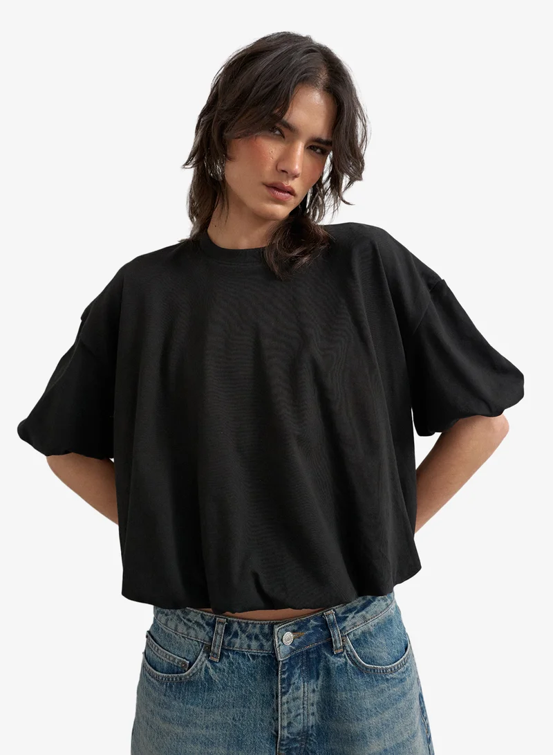 Topshop Knitted Bobble Hem T-shirt With A Closed Neckline