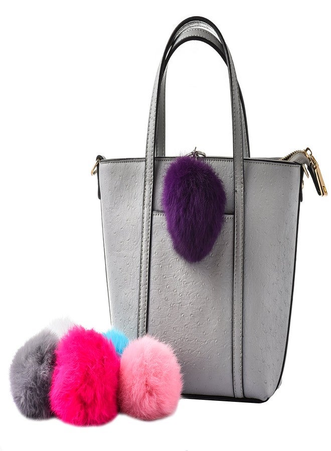 Cityelf Cute Faux Rabbit Fur Ball Pom Pom Keychain Car Key Ring Handbag Tote Bag Pendant Purse Charm (Purple) - Image 2