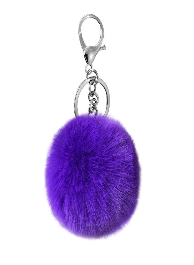 Cityelf Cute Faux Rabbit Fur Ball Pom Pom Keychain Car Key Ring Handbag Tote Bag Pendant Purse Charm (Purple) - Image 1