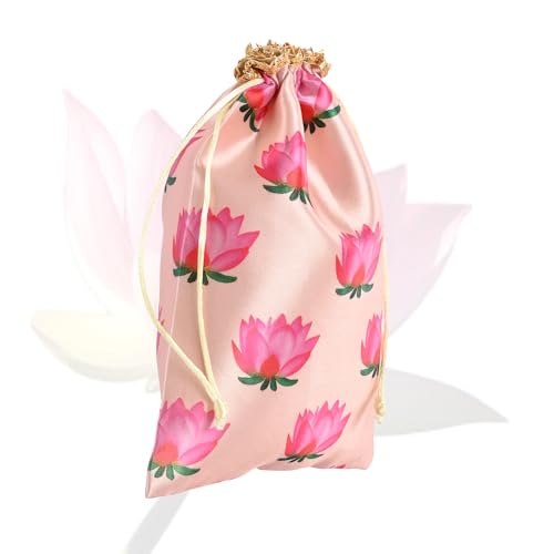 Kuber Industries Pack Of 10 Polyester Potli Bags|7X9 Inch|Return Gifts|Wedding-Party|Drawstring Closure|Wallet|Baby Shower|Lotus Print|Cream - Image 2