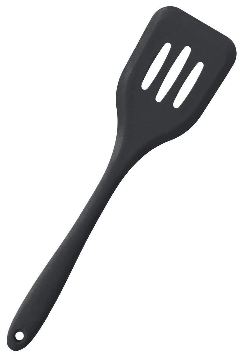 Baskety Silicone Turner Slotted Spatula Non-Stick Flexible Rubber Kitchen Utensil for Fish, Eggs, Pancakes (Black) - Image 1