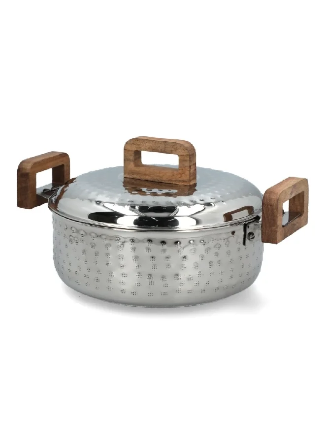 Bien Servi Hammered Design Classic Casserole Hotpot Silver and Brown 3.5 L PS-19806