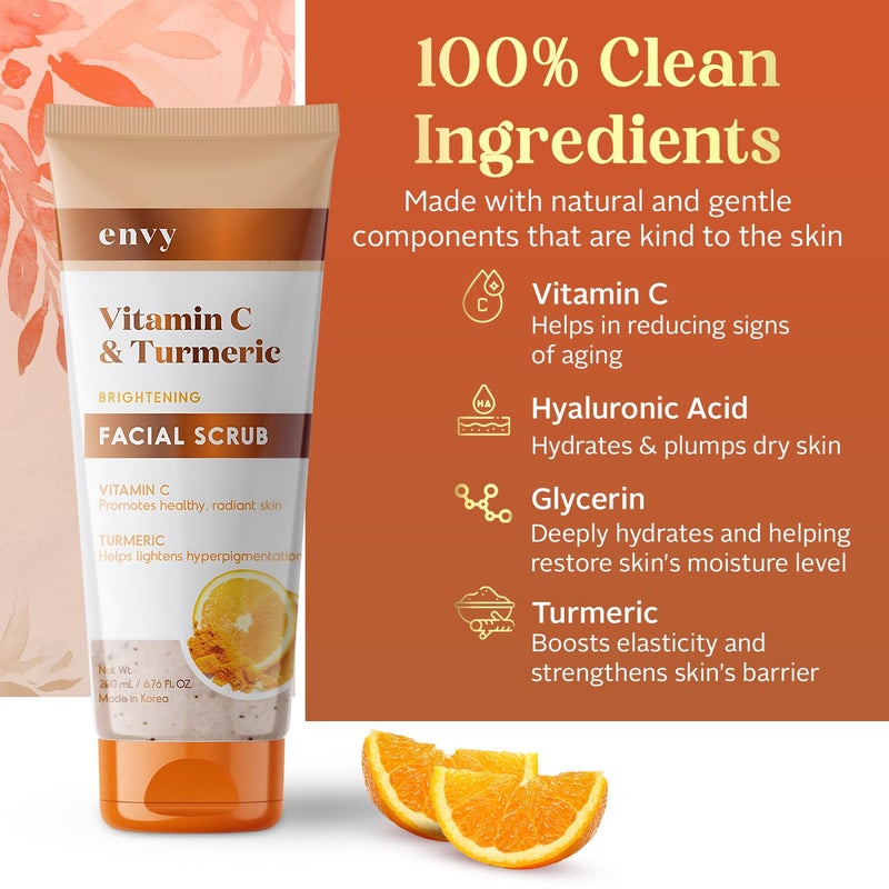 Envy Vitamin C and Turmeric Face Scrub - Clears Blackheads, Improves Dark Spots & Acne - Clean, Cruelty-Free Korean Skin Care for All Skin Types - Dermatologist Tested - 6.76 oz - Image 4