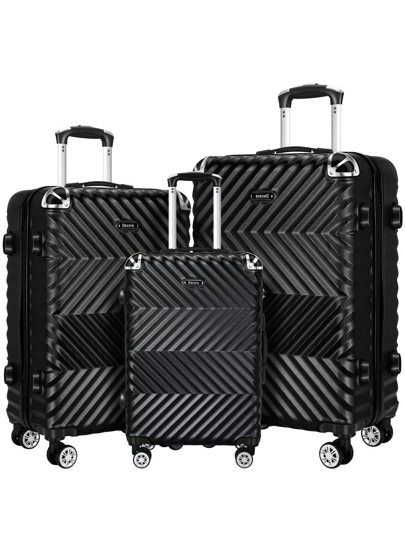 OHAHO 3 Pcs ABS Hardside Luggage Sets TSA Lock Spinner Wheel Suitcases Black 20inch/24inch/28inch - Image 1