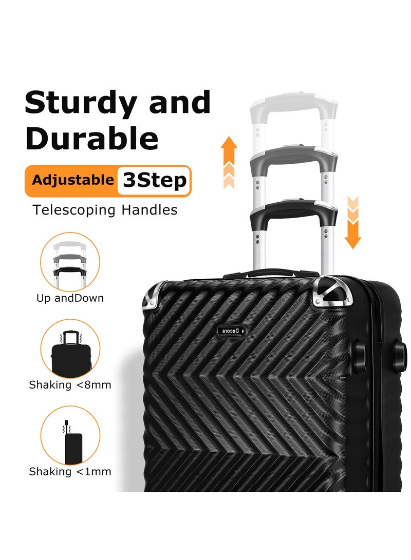 OHAHO 3 Pcs ABS Hardside Luggage Sets TSA Lock Spinner Wheel Suitcases Black 20inch/24inch/28inch - Image 4