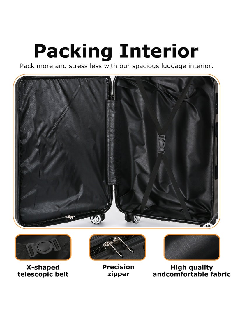 OHAHO 3 Pcs ABS Hardside Luggage Sets TSA Lock Spinner Wheel Suitcases Black 20inch/24inch/28inch - Image 3