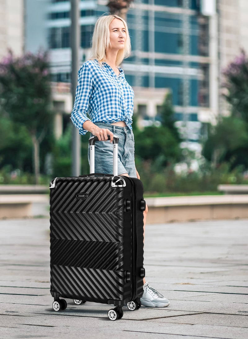 OHAHO 3 Pcs ABS Hardside Luggage Sets TSA Lock Spinner Wheel Suitcases Black 20inch/24inch/28inch - Image 5