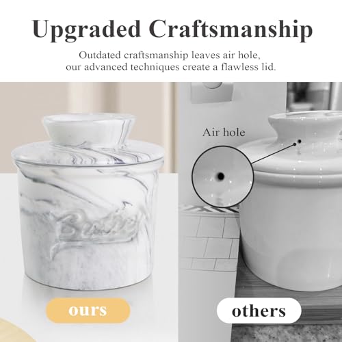 MSJGA Butter Crock for Counter with Water, French Butter Keeper for Spreadable Butter Marble Ceramic Butter Dish with Lid for Countertop, Butter Container Holder - Image 3