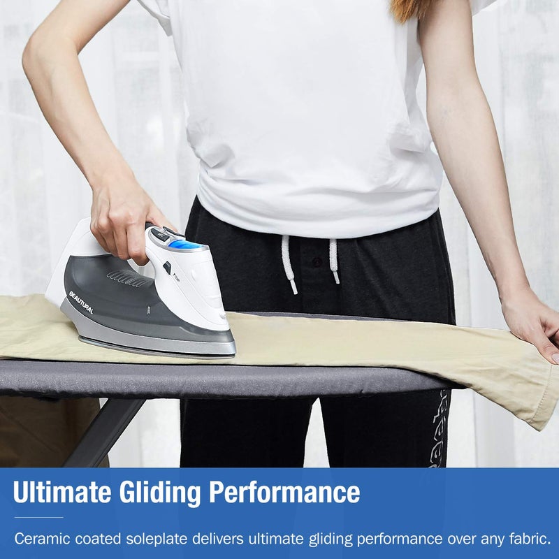 BEAUTURAL 1800-Watt Steam Iron with Digital LCD Screen, Double-Layer and Ceramic Coated Soleplate, 3-Way Auto-Off, 9 Preset Temperature and Steam Settings for Variable Fabric Gray - Image 5