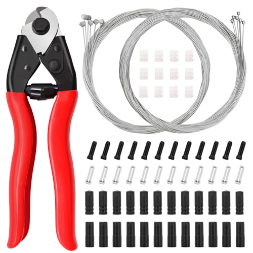 mankk 73PCS Universal Bike Brake Cable Kit and Housing Replacement Kit Stainless Steel Bike Cable Cutter Wire Cable Cutters with Cable End Caps and O-Rings for Mountain Road Bike Bicycle M-111 - Image 1
