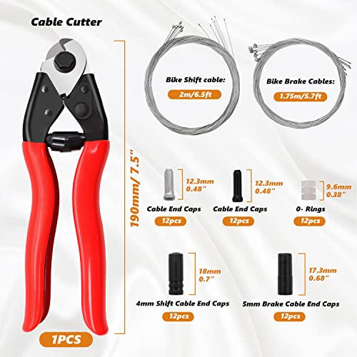 mankk 73PCS Universal Bike Brake Cable Kit and Housing Replacement Kit Stainless Steel Bike Cable Cutter Wire Cable Cutters with Cable End Caps and O-Rings for Mountain Road Bike Bicycle M-111 - Image 2