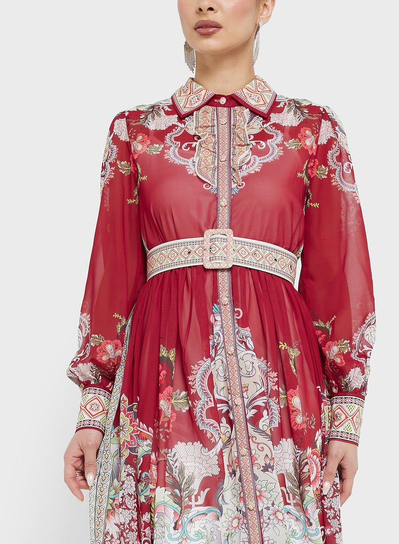 خزانة فستان ماكسي شيفون بنقشة الزهور - Image 3