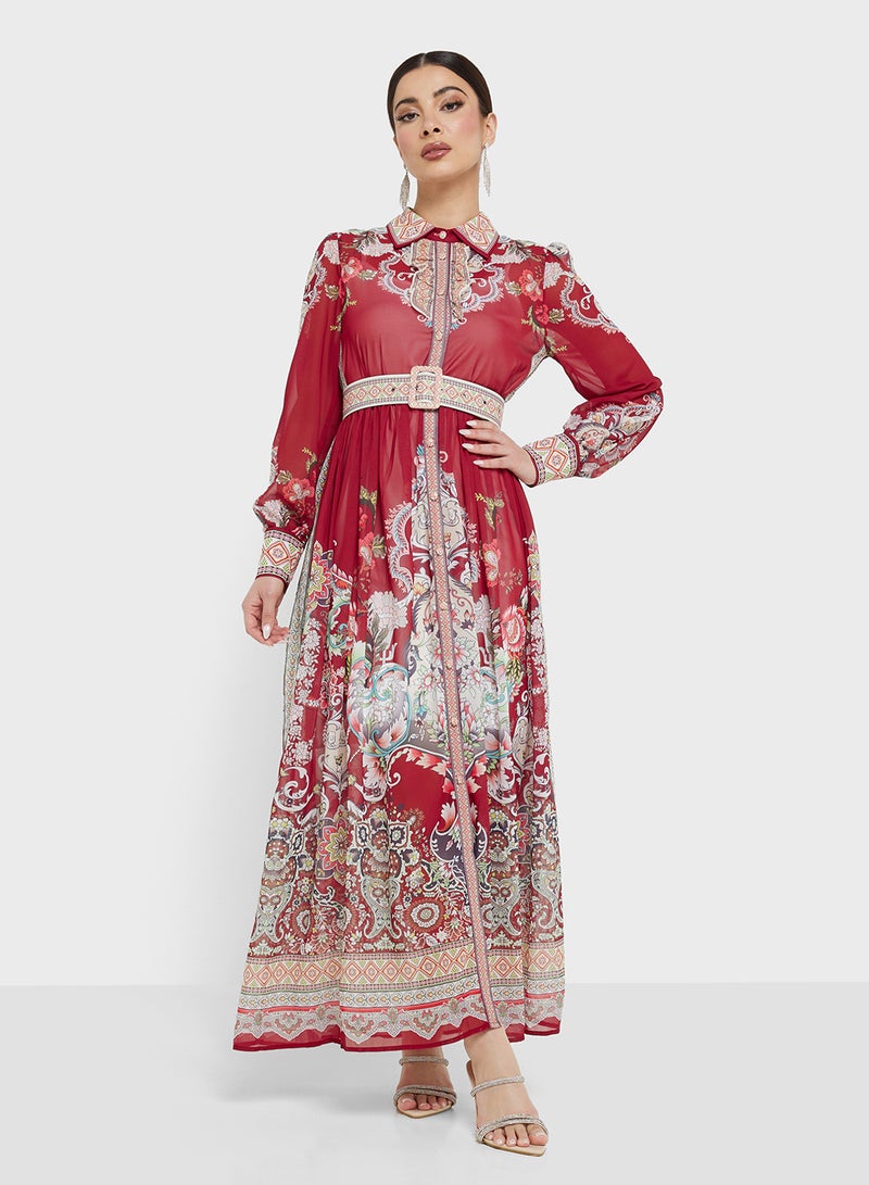 خزانة فستان ماكسي شيفون بنقشة الزهور - Image 4