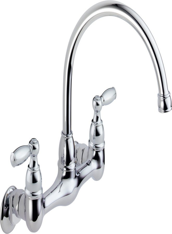 بيرليس صنبور حوض مطبخ بيرلس ذو مقبضين، مثبت على الحائط، كروم P299305LF - Image 1