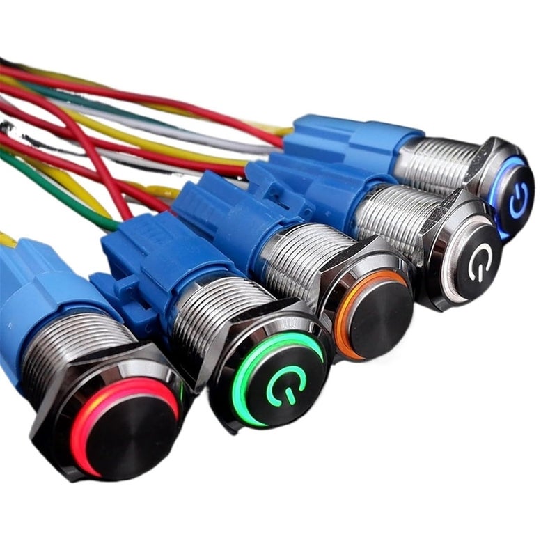 16 مم زر ضغط معدني ذاتي القفل دائري أخضر 110 فولت 220 فولت تشغيل إيقاف طاقة الكمبيوتر سيارة - Image 2