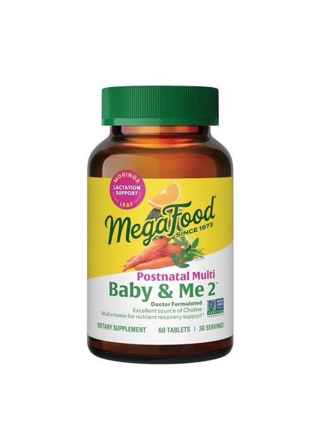 MegaFood Baby & Me 2 Postnatal Vitamins for Breastfeeding Moms with Folate (Folic Acid Natural Form), Choline, Iodine, Vitamin D, Moringa Leaf and More - 60 Tabs (30 Servings)  - Image 1