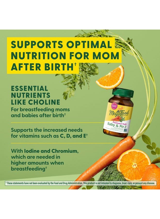 MegaFood Baby & Me 2 Postnatal Vitamins for Breastfeeding Moms with Folate (Folic Acid Natural Form), Choline, Iodine, Vitamin D, Moringa Leaf and More - 60 Tabs (30 Servings)  - Image 4