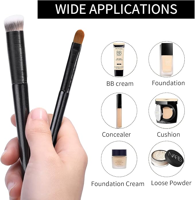 MSQ 2pcs Concealer Brush Angled Top Concealer Makeup Brush with Soft Synthetic Fiber for Powder Cream Liquid Makeup