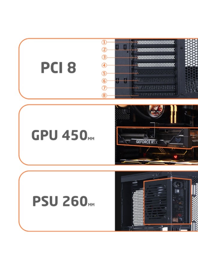 ثيرمو كيس بي سي احترافي آتاك AK06 زجاج مقوى ATX فل تاور مع 5 مراوح مقاس 140 ملم مع شاشة 8.8 انش – لون أسود - Image 4