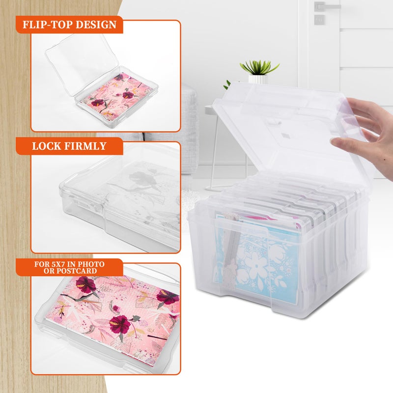 Joelver Maker 5" x 7" Photo Storage Box - 6 Inner Acid-Free Photo Cases, Seed & Craft Organizer for Cards, Pictures, Stamps & Office Supplies (Clear) - Image 3