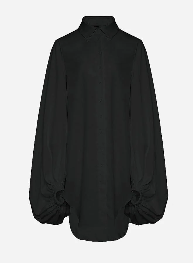 تايك تو Take Two Solid V-Neck Lantern Sleeve Knee-Length Dress