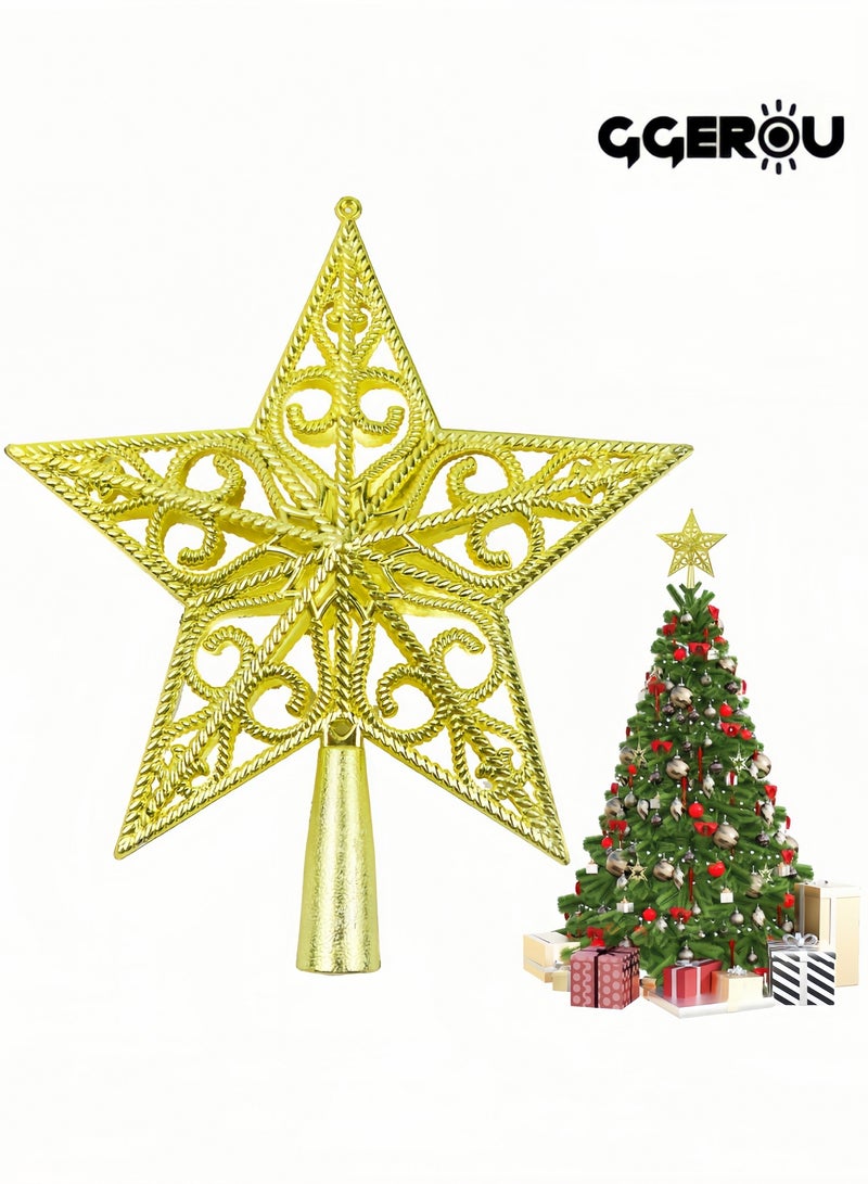 جيجيرو زينة شجرة عيد الميلاد على شكل نجمة كلاسيكية خفيفة الوزن مصنوعة من البلاستيك المجوف مثالية لعيد الميلاد باللون الذهبي - Image 1