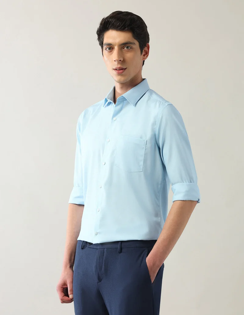 Arrow Blue Manhattan Slim Fit Autopress Shirts for Men | Best Price UAE
