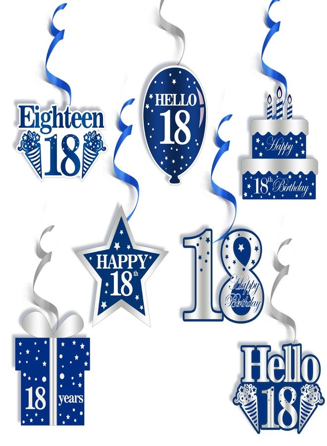 Yuezoloz Happy 18th Birthday Party Hanging Swirls Streams Ceiling Decorations,Celebration Sweet 18 Foil Hanging Swirls with Cutouts Navy Blue Silver White 18th Birthday Foil Swirls Ceiling Decor for Boy 14Pcs - Image 1