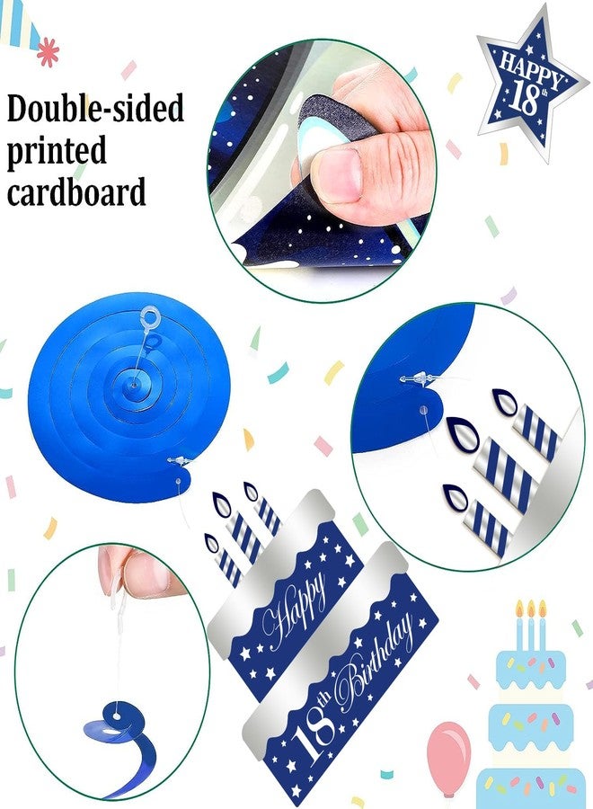 Yuezoloz Happy 18th Birthday Party Hanging Swirls Streams Ceiling Decorations,Celebration Sweet 18 Foil Hanging Swirls with Cutouts Navy Blue Silver White 18th Birthday Foil Swirls Ceiling Decor for Boy 14Pcs - Image 2