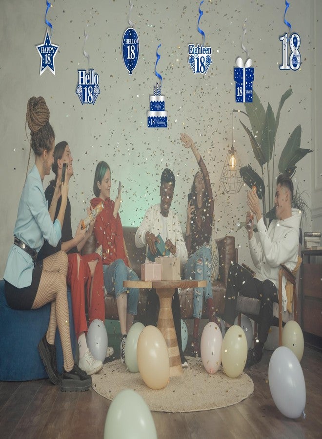 Yuezoloz Happy 18th Birthday Party Hanging Swirls Streams Ceiling Decorations,Celebration Sweet 18 Foil Hanging Swirls with Cutouts Navy Blue Silver White 18th Birthday Foil Swirls Ceiling Decor for Boy 14Pcs - Image 5