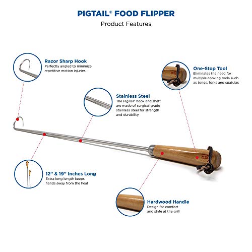 Jaccard Original Combo Pack with Wooden Gift Box, 12"/19", PigTail Food Flipper, Stainless Steel - Image 3