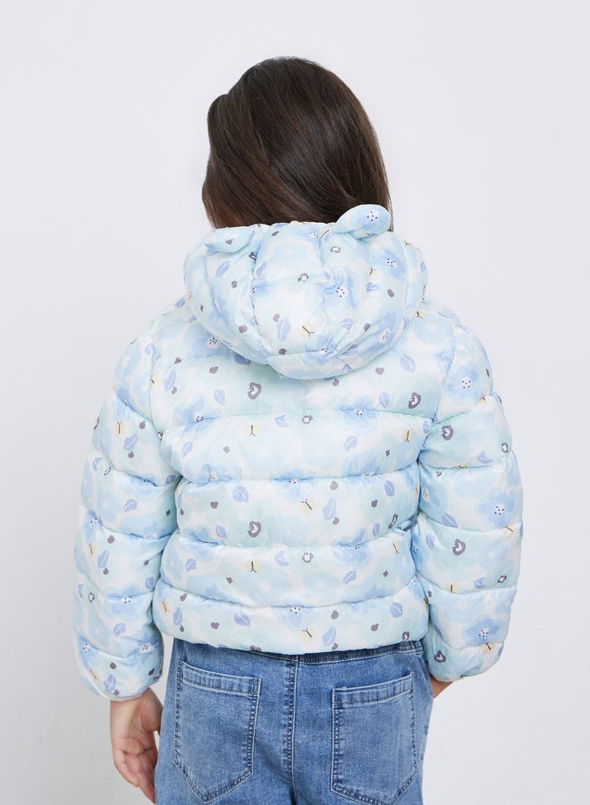 ستايلي جاكيت بفرو داخلي بطبعة زهور وسحاب أمامي - Image 5
