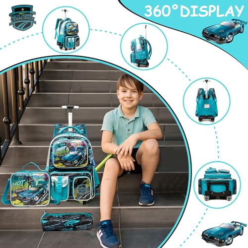 Meetbelify Kids Rolling Backpack with Wheels for Boys Rolling Backpacks with Lunch Box for Elementary School Students 3 in 1 Travel Luggage Suitcase for Boys Age 8-10 - Image 3