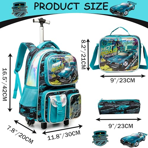 Meetbelify Kids Rolling Backpack with Wheels for Boys Rolling Backpacks with Lunch Box for Elementary School Students 3 in 1 Travel Luggage Suitcase for Boys Age 8-10 - Image 2
