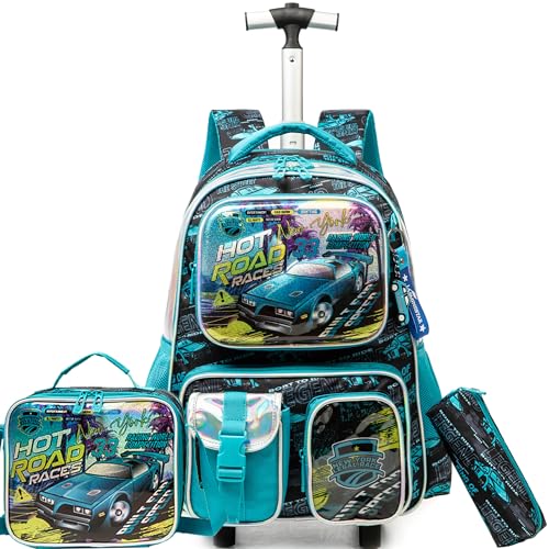 Meetbelify Kids Rolling Backpack with Wheels for Boys Rolling Backpacks with Lunch Box for Elementary School Students 3 in 1 Travel Luggage Suitcase for Boys Age 8-10 - Image 1