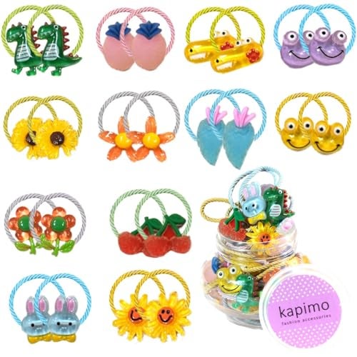 kapimo 26 Pcs Mix Elastic Hair Rubber Bands for Kids Baby Girls Hairband Ties Accessories Cute Fancy Patterns (Multicolor) - Image 1