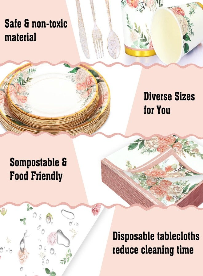 Boosolo Floral Party Supplies - Bridal Shower Paper Plates & Napkins Tablecloth Set for 16 Guests - Disposable Dinnerware: Plates, Cups, Cutlery for Baby Shower, Tea Party - Image 5