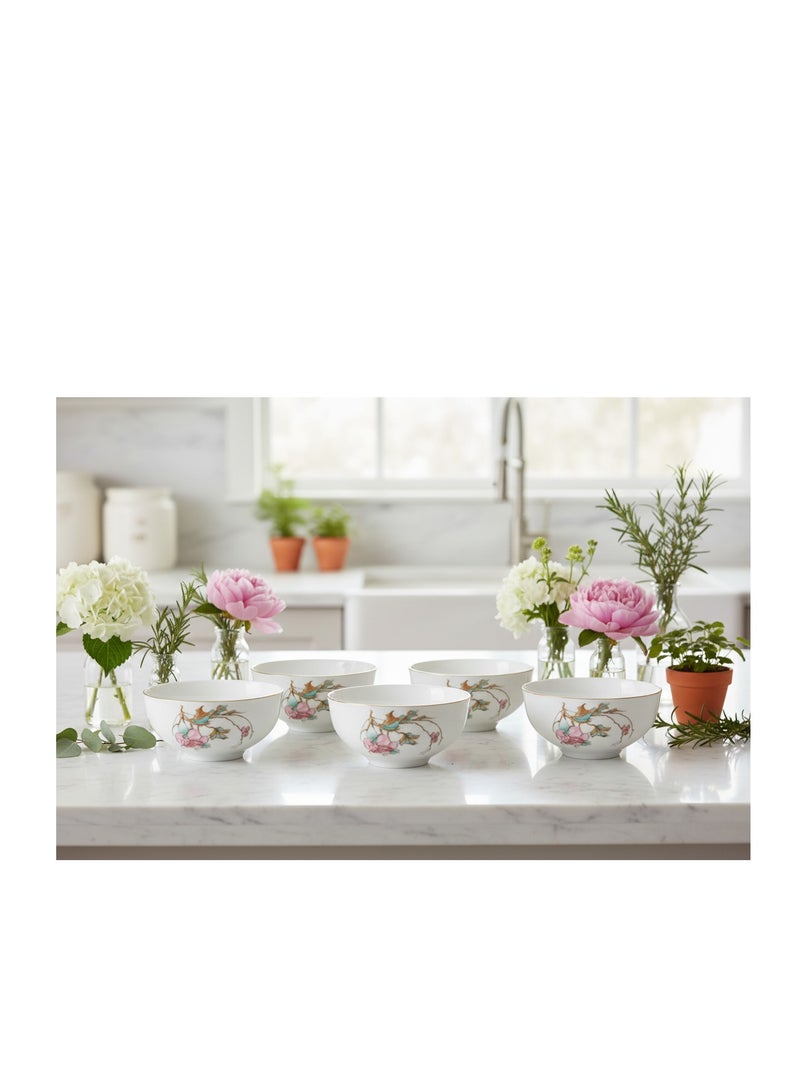 AKDC Angela Floral Charm 6-Piece Ceramic Bowl Set – White (5.5 inch) - Image 5