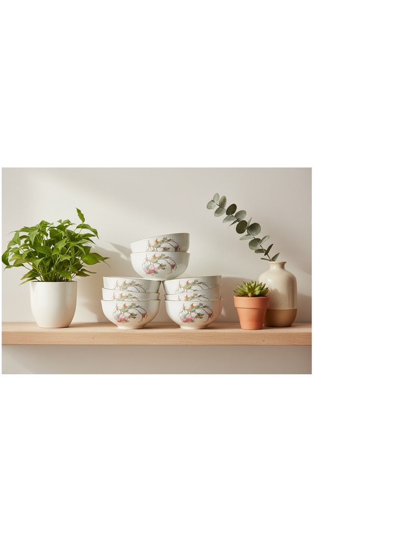 AKDC Angela Floral Charm 6-Piece Ceramic Bowl Set – White (5.5 inch) - Image 3