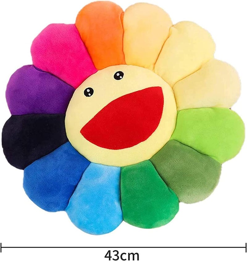 SNEPOO Smile Face Plush Rainbow Pillow, Sunflower Indie Decor Plush Pillow Soft & Comfortable Flower Floor Pillow for Home Reading Bed Room Decoration (Rainbow Color) - Image 2