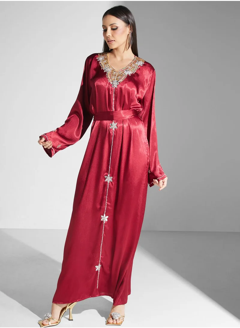 hayas closet Embellished Belted Jalabiya