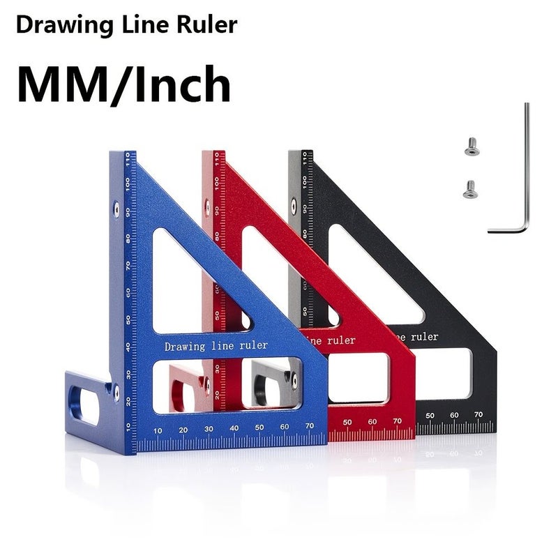Red Aluminum 45/90 Degree Woodworking Square Angle Ruler Precision Rust Resistant Metal Measuring Tool Carpentry DIY Layout - Image 2